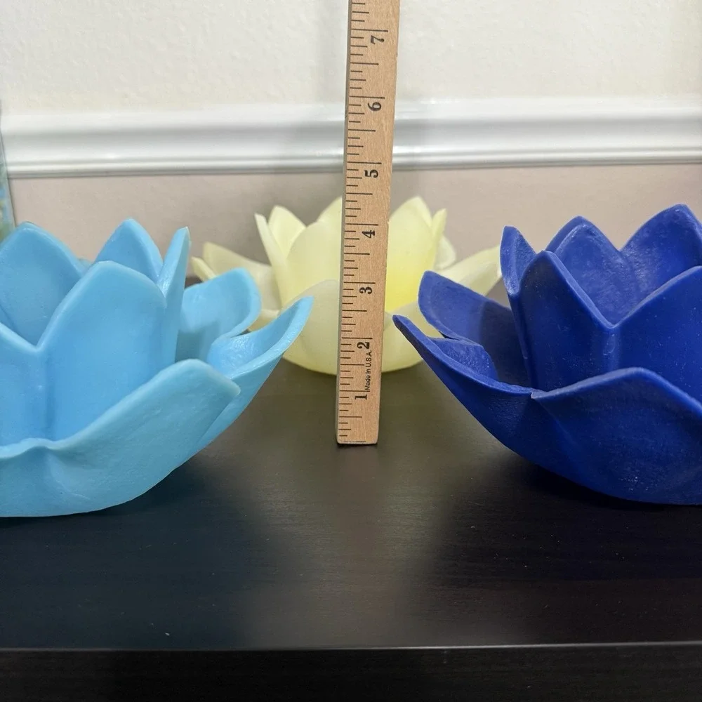 Vintage Lotus Lite Floating Pool Candle Holder Set of 3 Blue Candle-Glo Made USA